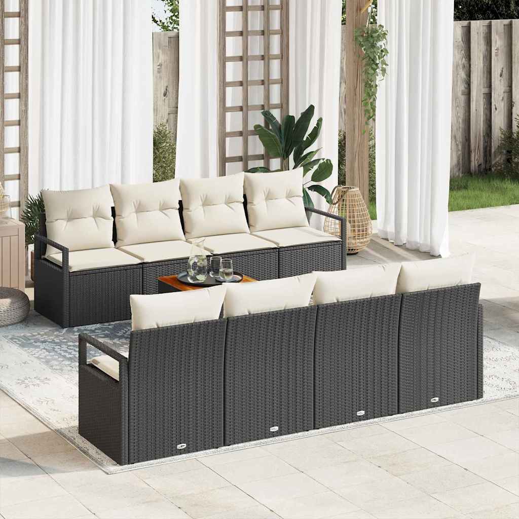 Gartensofa-set mit Kissen 9 pcs Schwarz Poly-Rattan