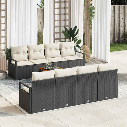Gartensofa-set mit Kissen 9 pcs Schwarz Poly-Rattan