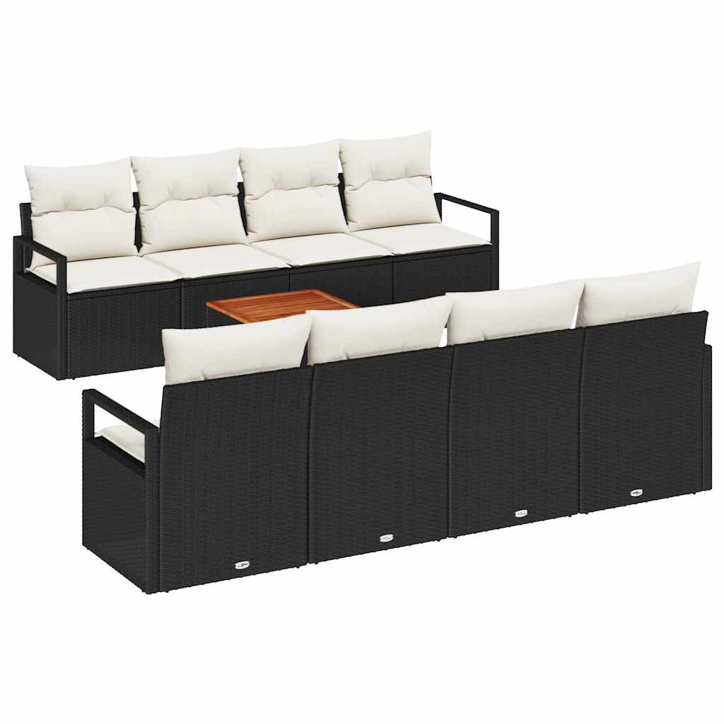 Gartensofa-set mit Kissen 9 pcs Schwarz Poly-Rattan