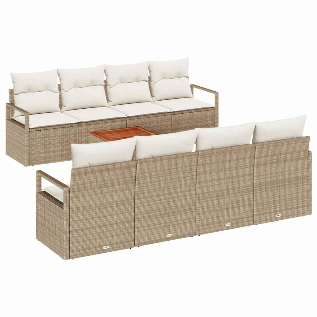 Gartensofa-set mit Kissen 9 pcs Beige Poly-Rattan