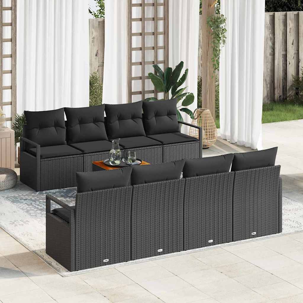 Gartensofa-set mit Kissen 9 pcs Schwarz Poly-Rattan
