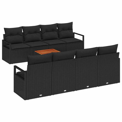 Gartensofa-set mit Kissen 9 pcs Schwarz Poly-Rattan