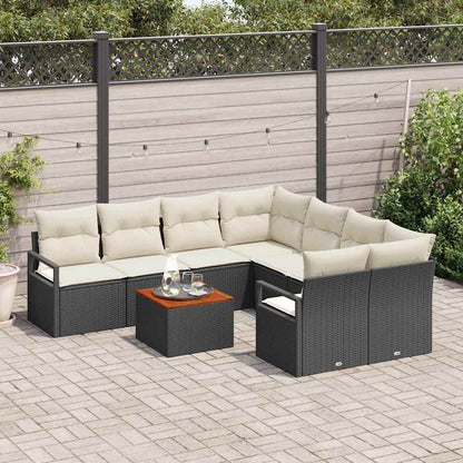 Gartensofa-set mit Kissen 9 pcs Schwarz Poly-Rattan