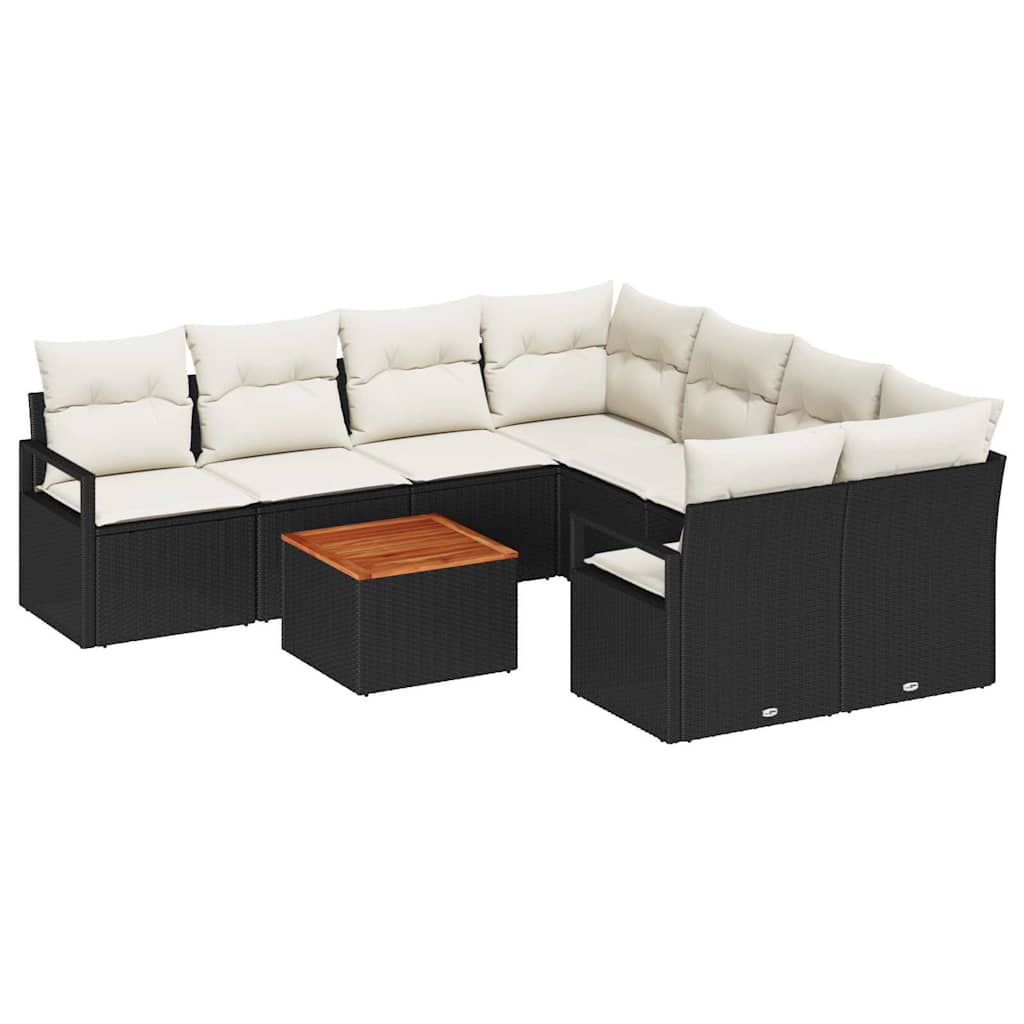 Gartensofa-set mit Kissen 9 pcs Schwarz Poly-Rattan