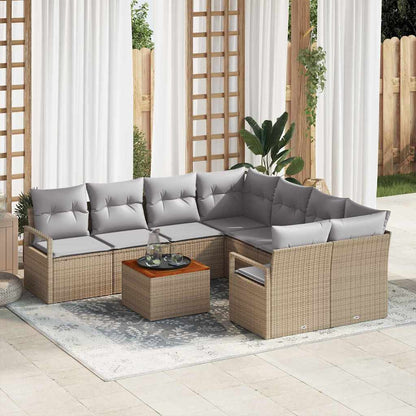 Gartensofa-set mit Kissen 9 pcs Beige Poly-Rattan