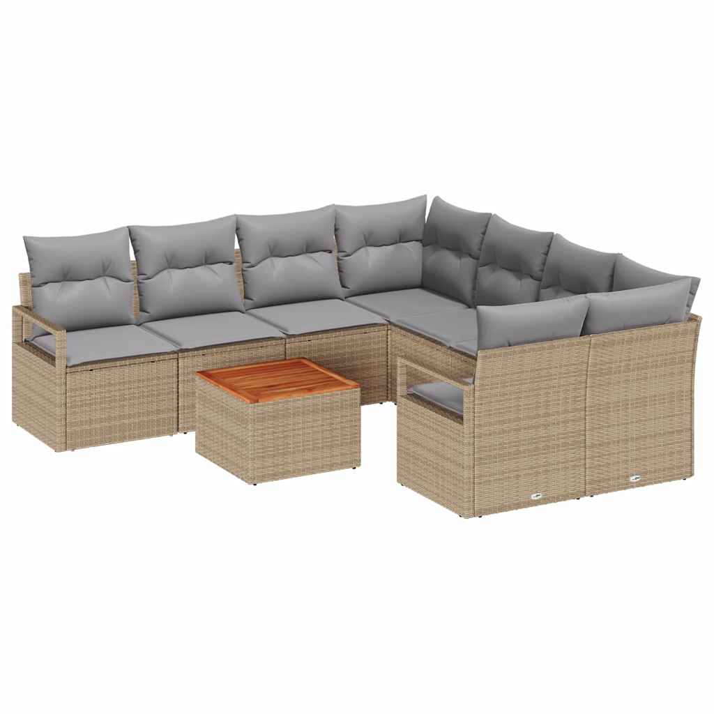 Gartensofa-set mit Kissen 9 pcs Beige Poly-Rattan