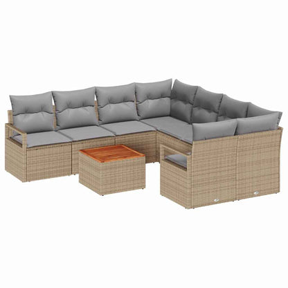Gartensofa-set mit Kissen 9 pcs Beige Poly-Rattan