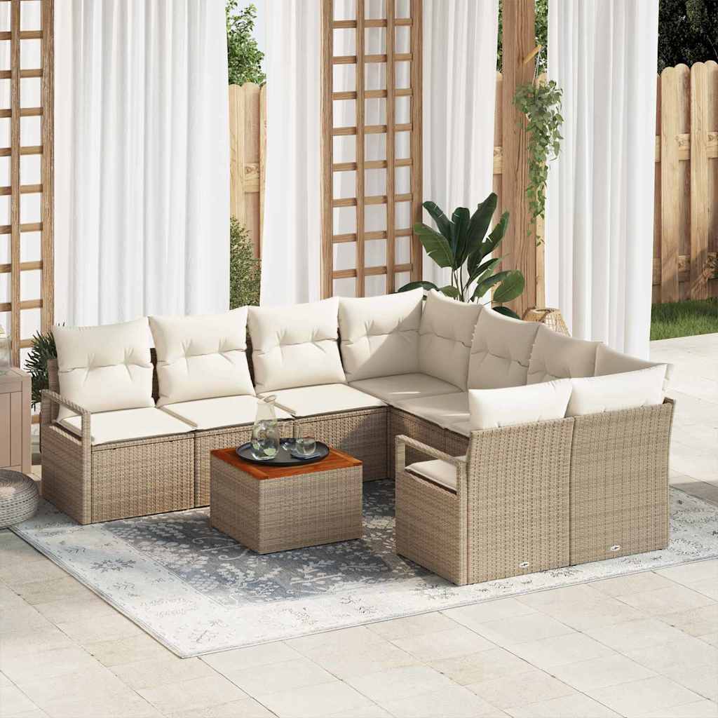 Gartensofa-set mit Kissen 9 pcs Beige Poly-Rattan