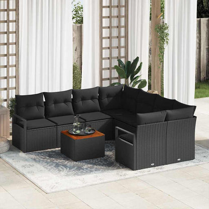Gartensofa-set mit Kissen 9 pcs Schwarz Poly-Rattan