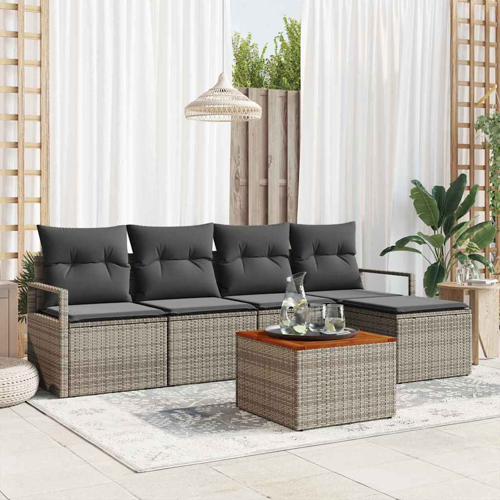 Gartensofa-set mit Kissen 6 pcs Grau Poly-Rattan