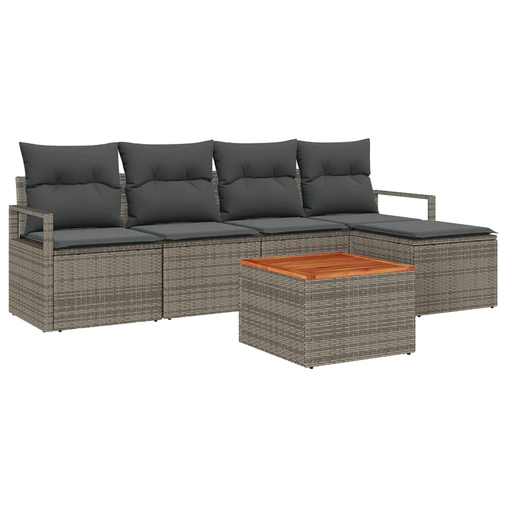 Gartensofa-set mit Kissen 6 pcs Grau Poly-Rattan