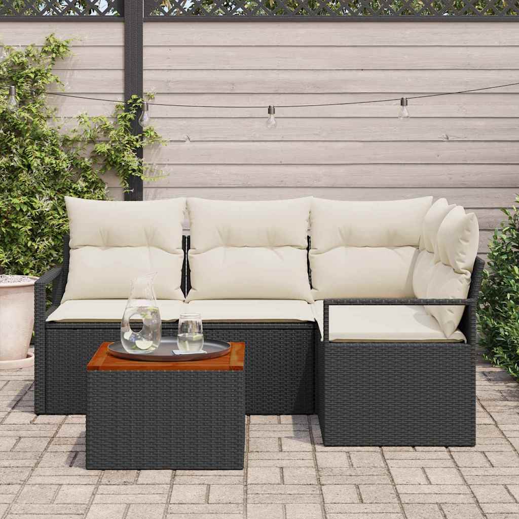 vidaXL Gartensofa-set mit Kissen 5 pcs Schwarz Poly-Rattan