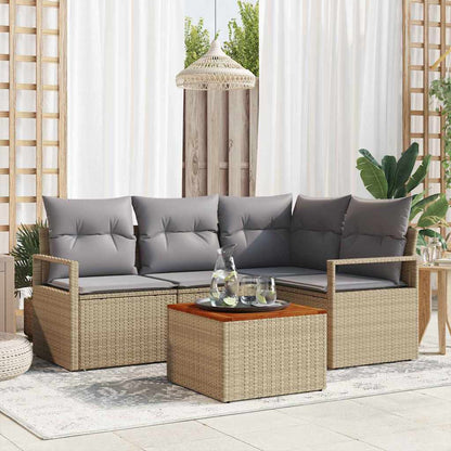 Gartensofa-set mit Kissen 5 pcs Beige Poly-Rattan