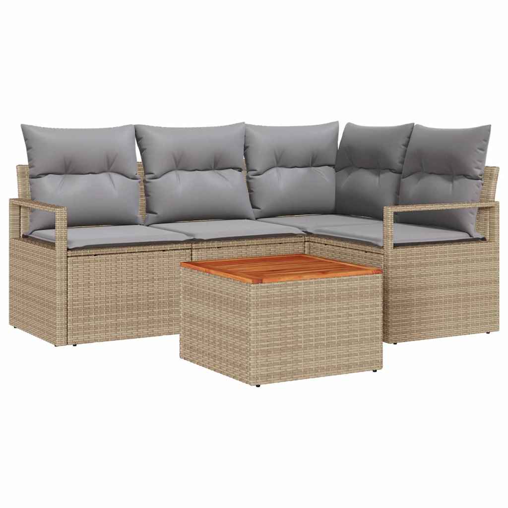 Gartensofa-set mit Kissen 5 pcs Beige Poly-Rattan