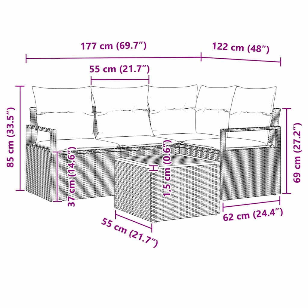 vidaXL Salon de jardin avec coussins 5 pcs Beige Résine tressée
