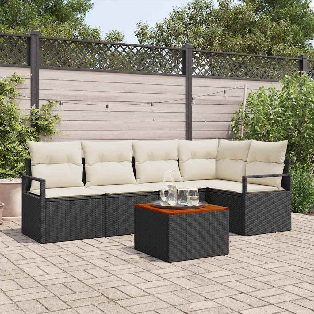 Gartensofa-set mit Kissen 6 pcs Schwarz Poly-Rattan