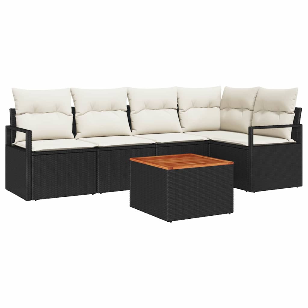 Gartensofa-set mit Kissen 6 pcs Schwarz Poly-Rattan