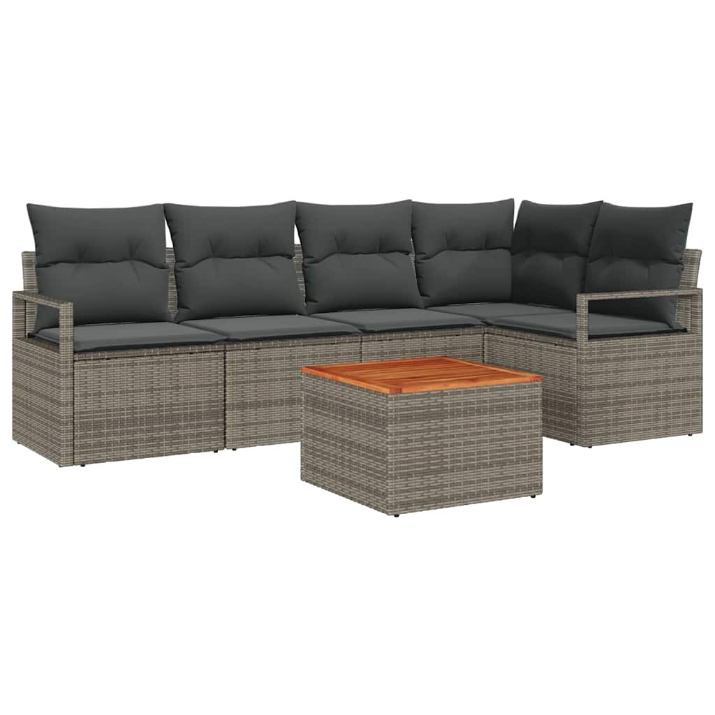 Gartensofa-set mit Kissen 6 pcs Grau Poly-Rattan