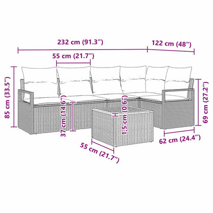 Gartensofa-set mit Kissen 6 pcs Grau Poly-Rattan