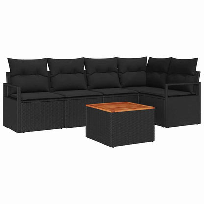Gartensofa-set mit Kissen 6 pcs Schwarz Poly-Rattan