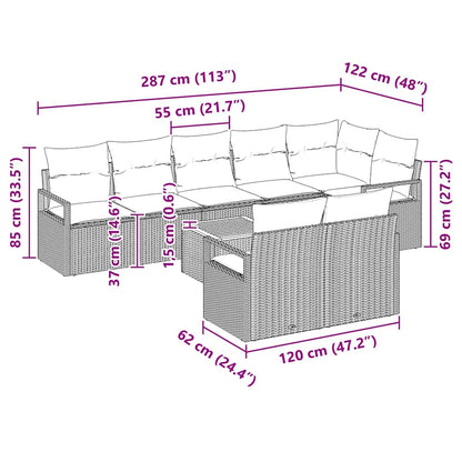 Gartensofa-set mit Kissen 9 pcs Grau Poly-Rattan