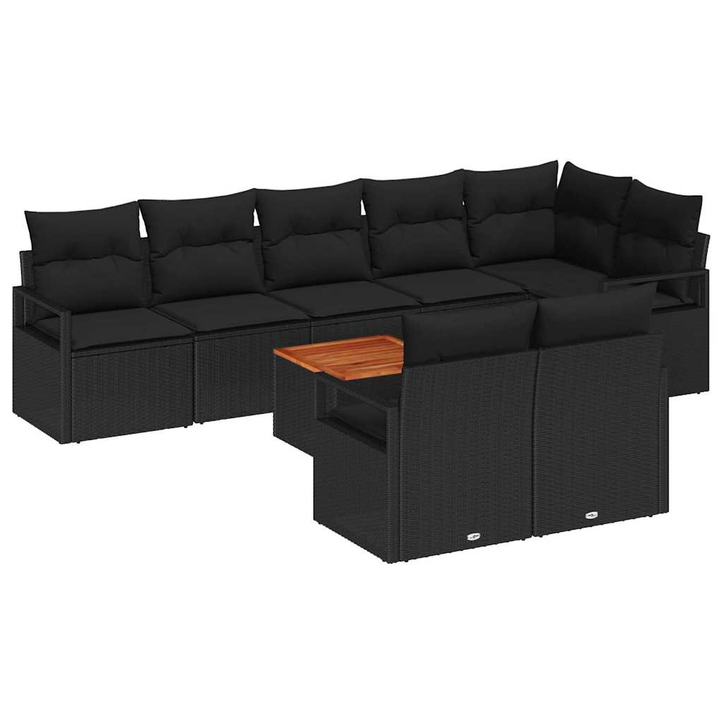 Gartensofa-set mit Kissen 9 pcs Schwarz Poly-Rattan