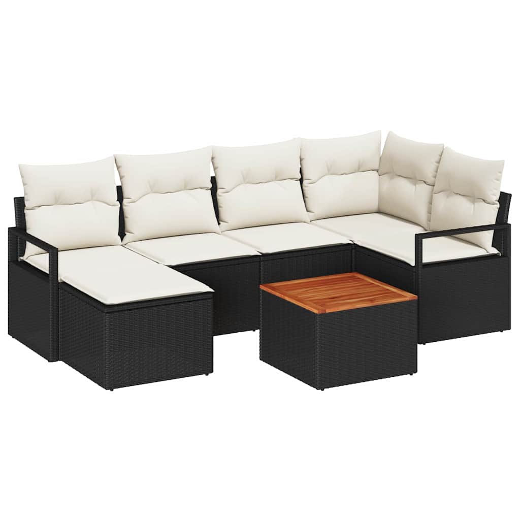 Gartensofa-set mit Kissen 7 pcs Schwarz Poly-Rattan