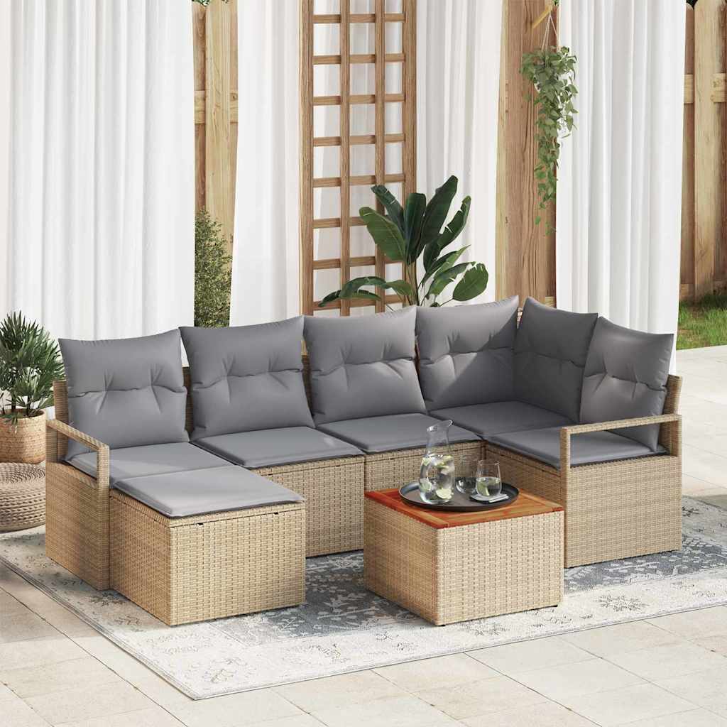 Gartensofa-set mit Kissen 7 pcs Beige Poly-Rattan