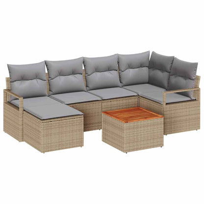 Gartensofa-set mit Kissen 7 pcs Beige Poly-Rattan