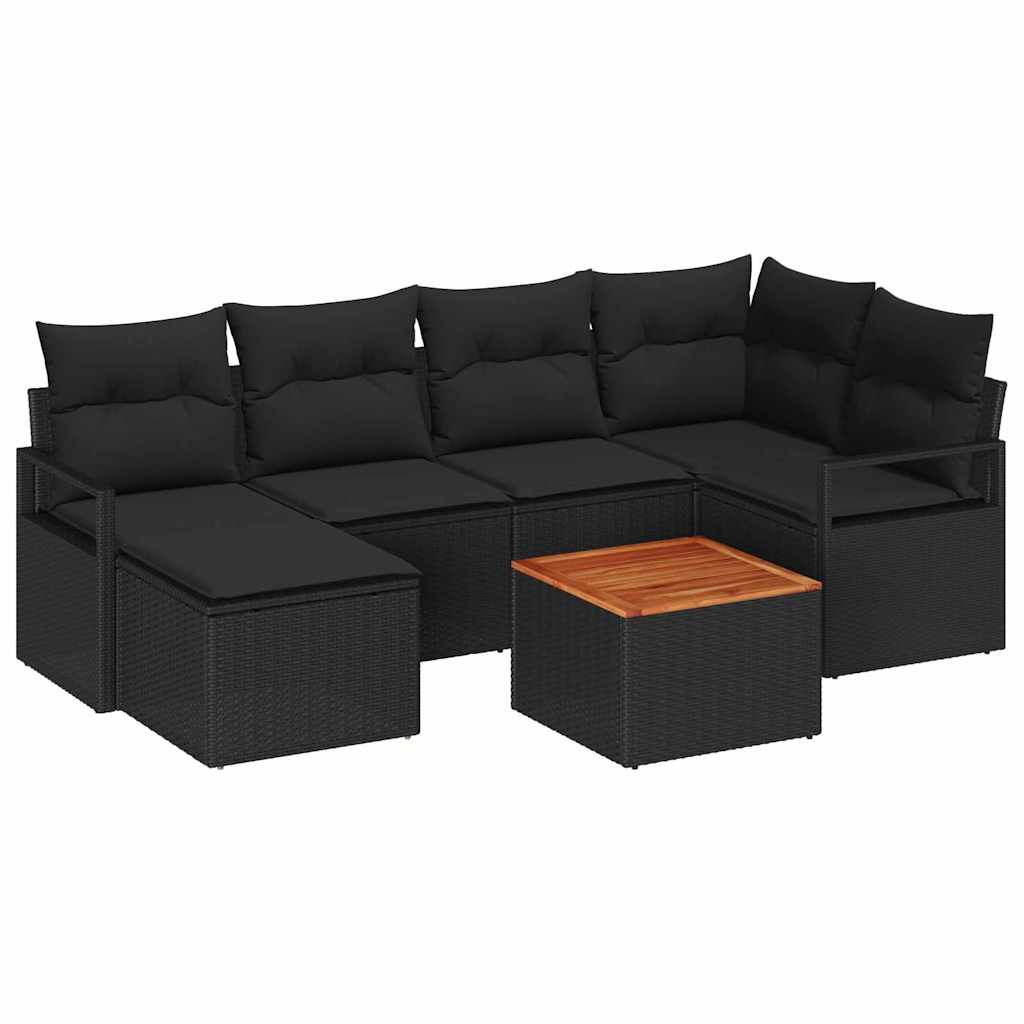 Gartensofa-set mit Kissen 7 pcs Schwarz Poly-Rattan