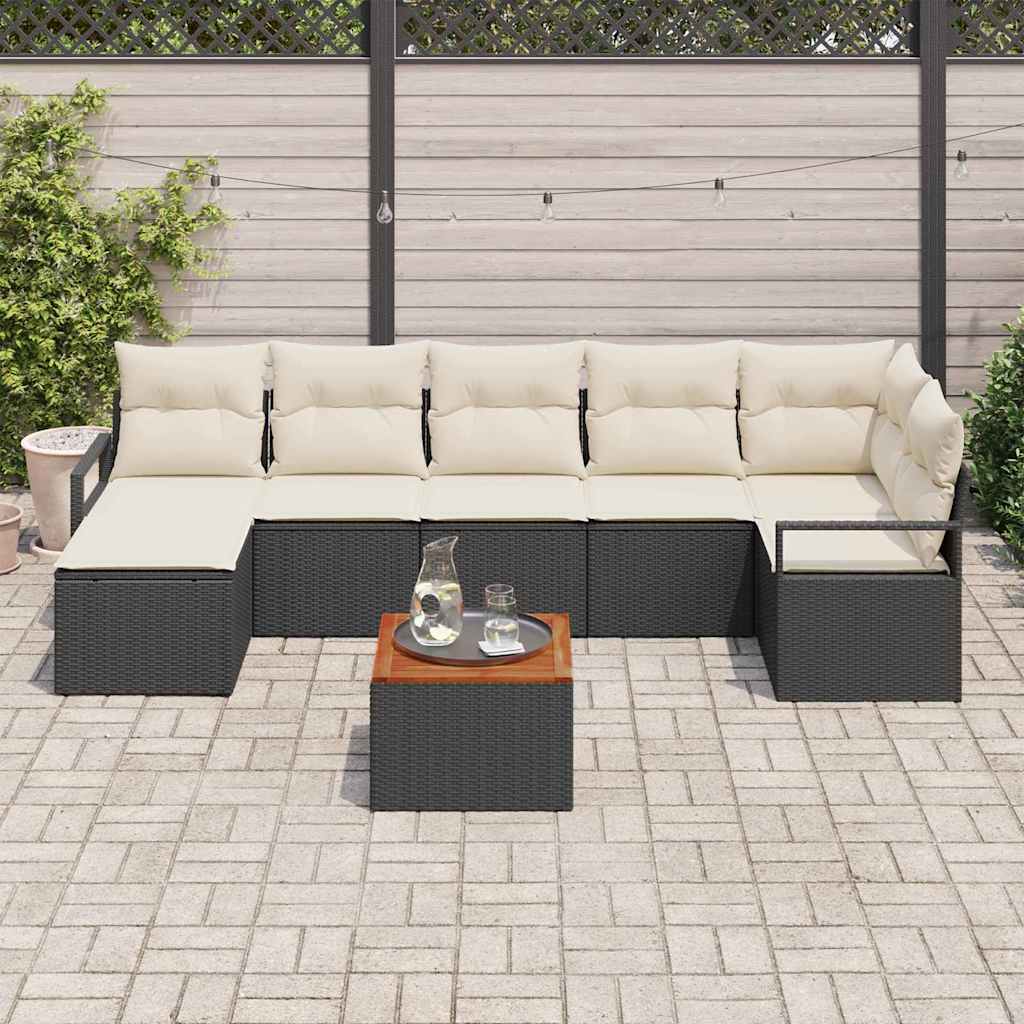 Gartensofa-set mit Kissen 8 pcs Schwarz Poly-Rattan