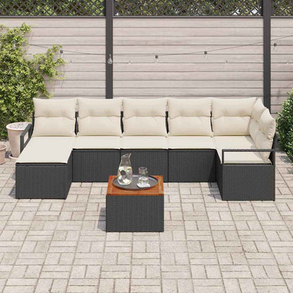 Gartensofa-set mit Kissen 8 pcs Schwarz Poly-Rattan