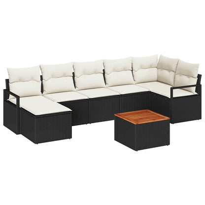 Gartensofa-set mit Kissen 8 pcs Schwarz Poly-Rattan