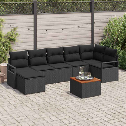 Gartensofa-set mit Kissen 8 pcs Schwarz Poly-Rattan