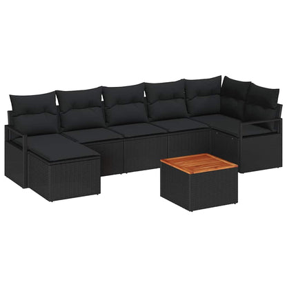 Gartensofa-set mit Kissen 8 pcs Schwarz Poly-Rattan