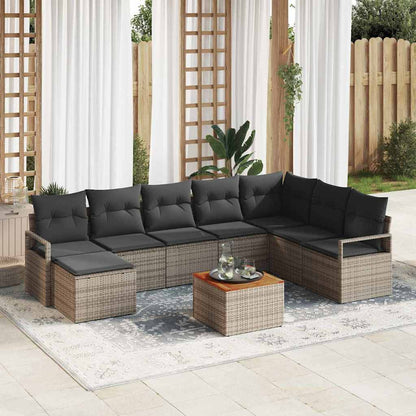 Gartensofa-set mit Kissen 9 pcs Grau Poly-Rattan