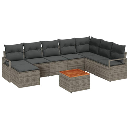 Gartensofa-set mit Kissen 9 pcs Grau Poly-Rattan