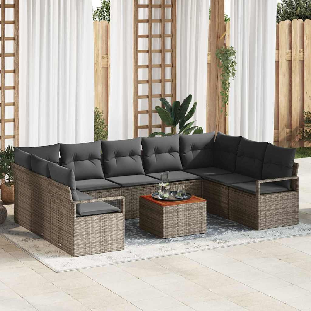 Gartensofa-set mit Kissen 10 pcs Grau Poly-Rattan
