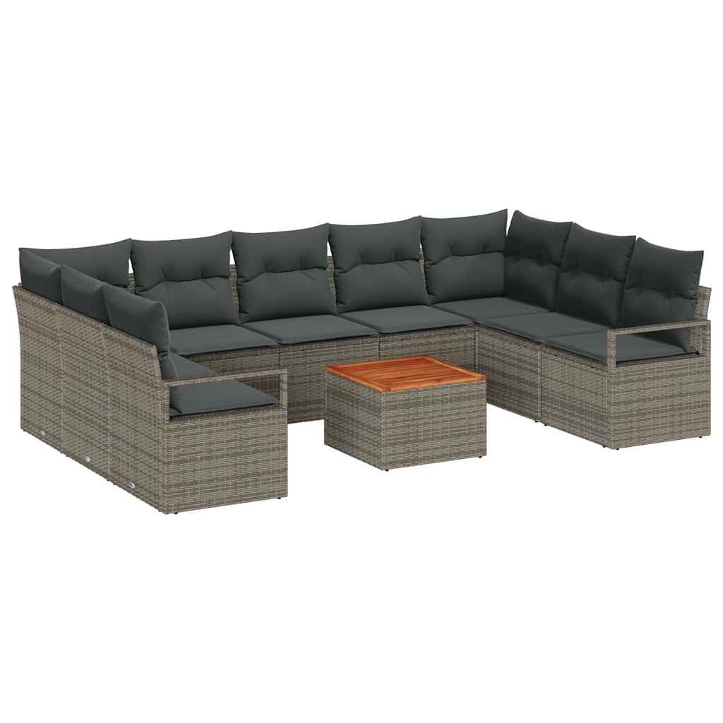Gartensofa-set mit Kissen 10 pcs Grau Poly-Rattan