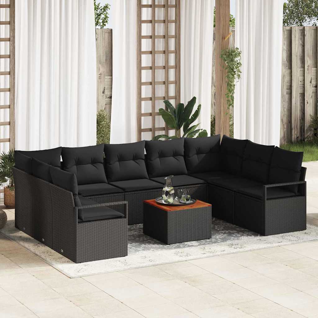 Gartensofa-set mit Kissen 10 pcs Schwarz Poly-Rattan