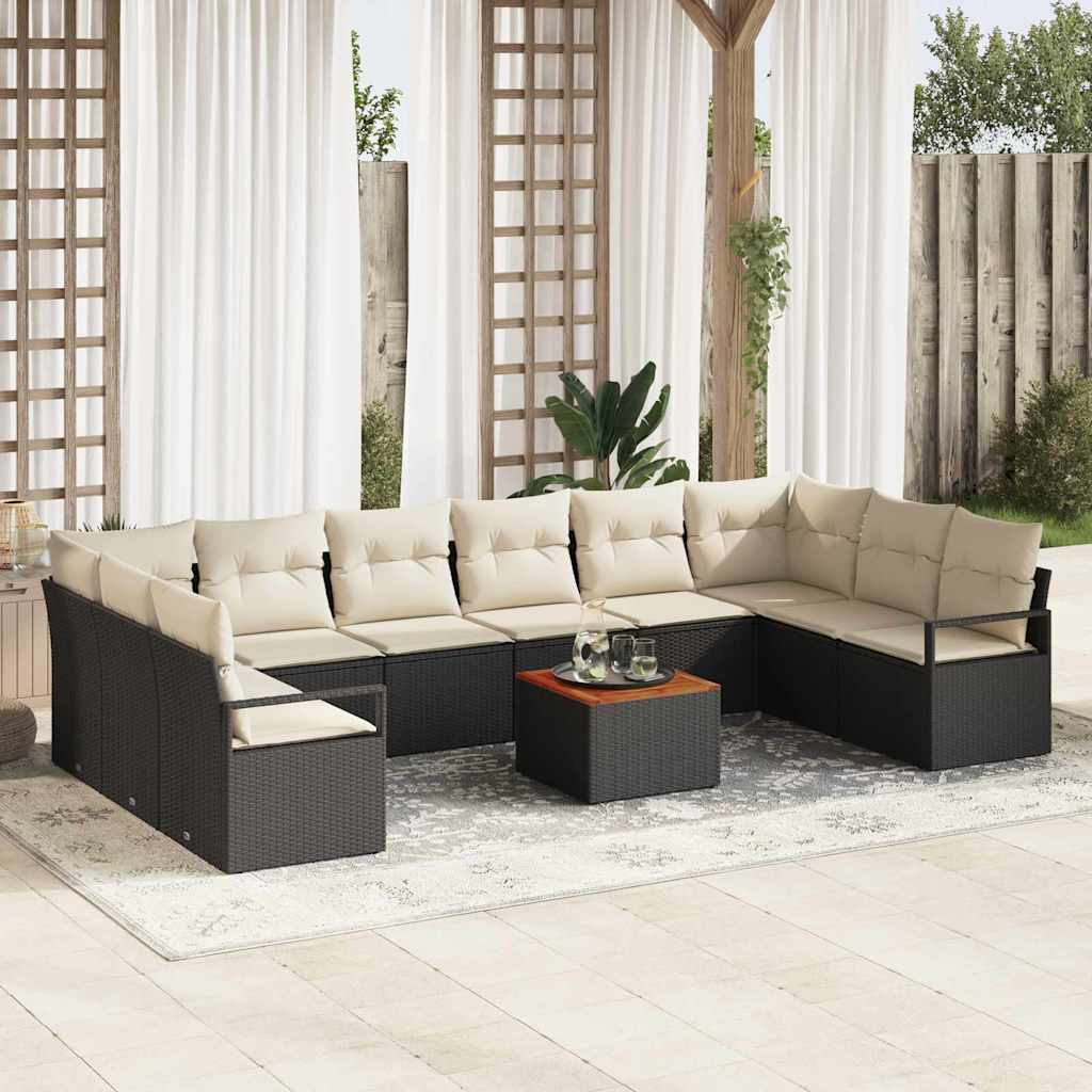 Gartensofa-set mit Kissen 11 pcs Schwarz Poly-Rattan