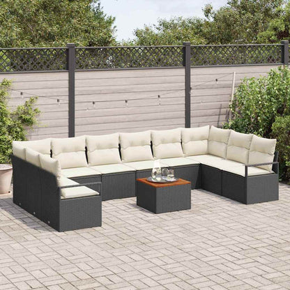 Gartensofa-set mit Kissen 11 pcs Schwarz Poly-Rattan