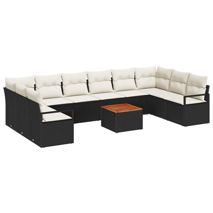Gartensofa-set mit Kissen 11 pcs Schwarz Poly-Rattan