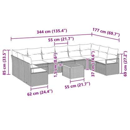 Gartensofa-set mit Kissen 11 pcs Schwarz Poly-Rattan
