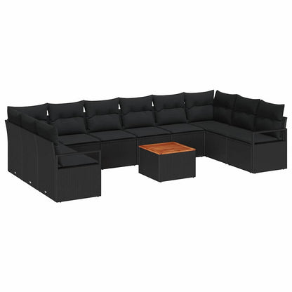 Gartensofa-set mit Kissen 11 pcs Schwarz Poly-Rattan