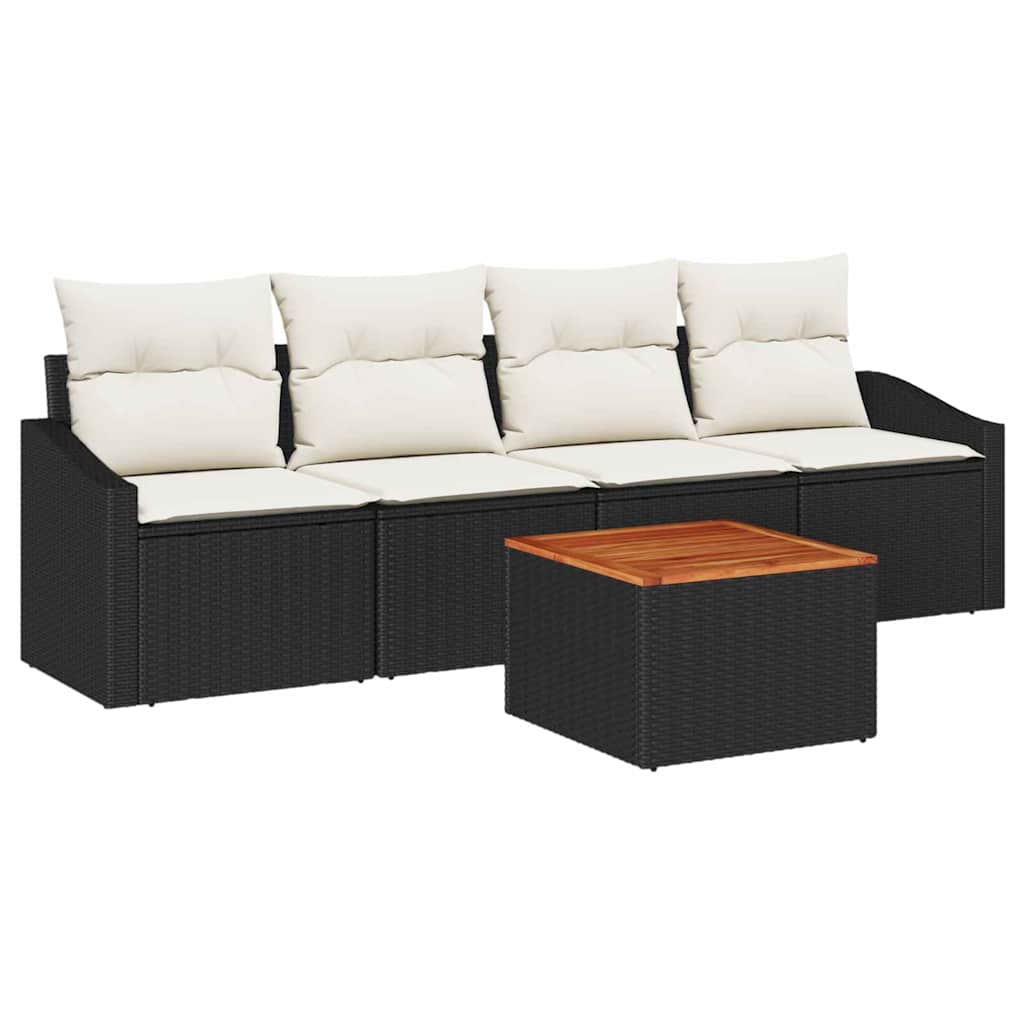 Gartensofa-set mit Kissen 5 pcs Schwarz Poly-Rattan