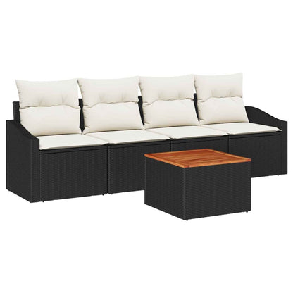 Gartensofa-set mit Kissen 5 pcs Schwarz Poly-Rattan