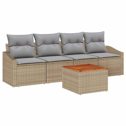 Gartensofa-set mit Kissen 5 pcs Beige Poly-Rattan