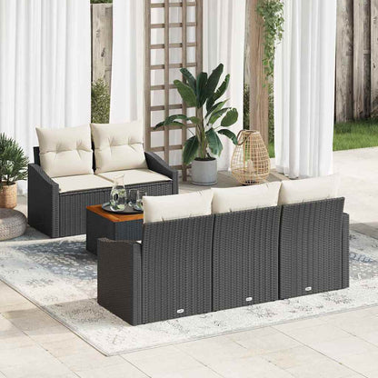 Gartensofa-set mit Kissen 6 pcs Schwarz Poly-Rattan