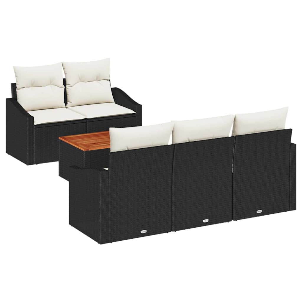 Gartensofa-set mit Kissen 6 pcs Schwarz Poly-Rattan